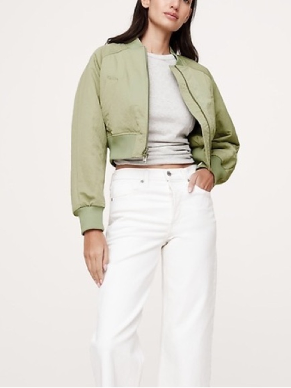 NEW Banana Republic Bomber Jacket Cropped Water Resistant Ivory Bomber Jacket